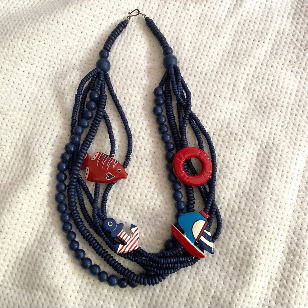 Vintage Wooden Painted Nautical Kitschy Necklace